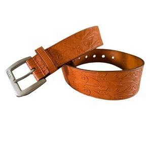 Lauren Ralph Lauren Womens Leather Belt Size Small Orange Hand Tooled Embossed
